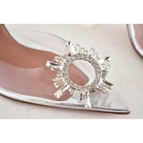 Amina Muaddi Begum Glass PVC Crystal Transparent Slingback Sandal Heel Pump 35.5 - Picture 10 of 16